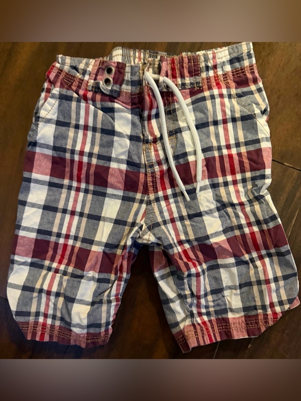 Gymboree Red, Navy & White Plaid Pull-On Shorts 18-24mo